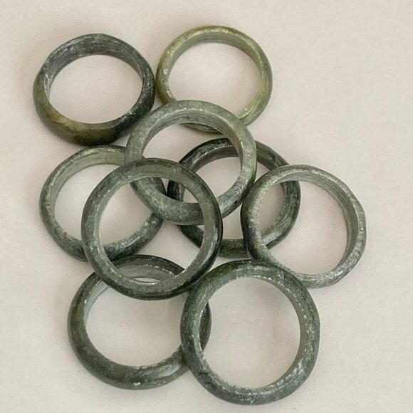Vintage Natural Dark Green Jade Band Ring Size 6 8 9 Semiprecious Stackable - Picture 5 of 10